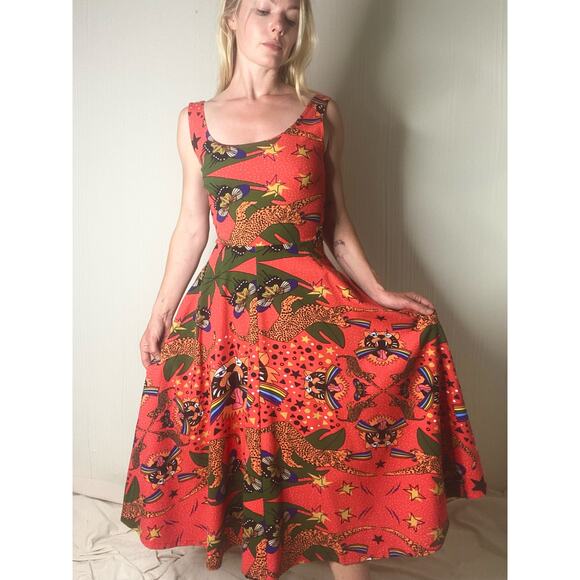 NOOWORKS Vacation Dress Pride Tiger Print Sleeveless Midi Dress US MEDIUM - Picture 1 of 14